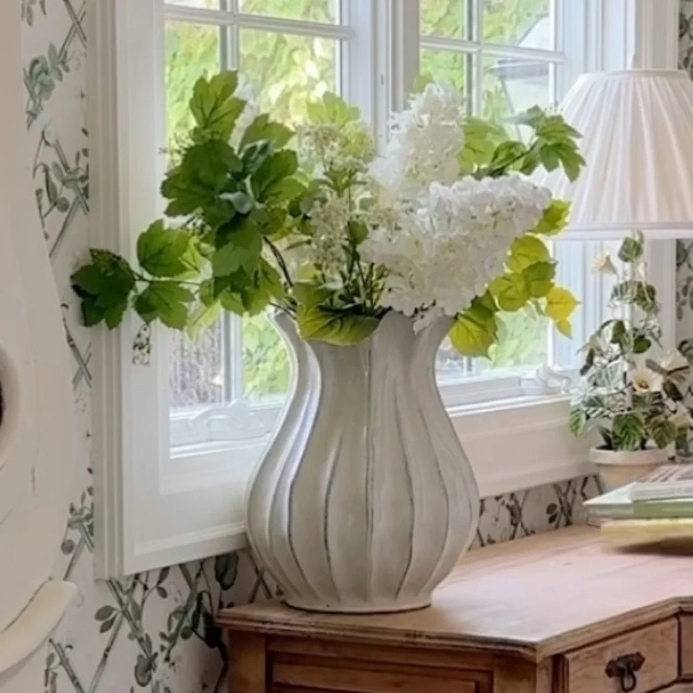 16” Pleated Ceramic Rustic Vase Sour Cream - Hearth & Hand™ with Magnolia